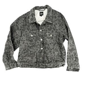 Half Evil 333 Men's Black and Gray Spotted Denim Jacket Retro Streetwear Small